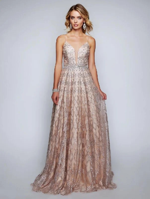 Sequined wedding dresses for a glamorous look​ Nina Canacci Prom Spaghetti Straps Long Gown 8172