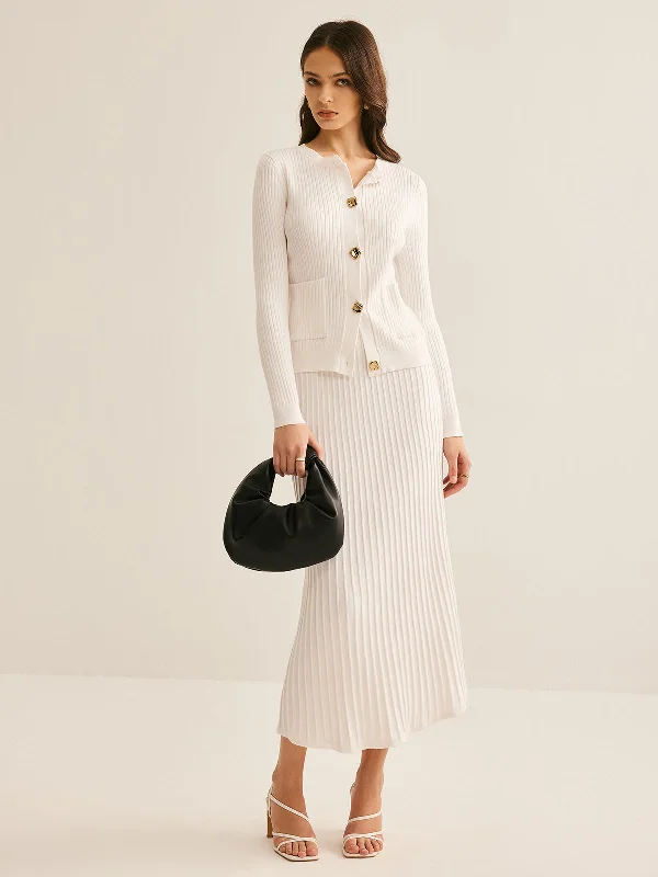 Animal - Print Casual Dresses for a Bold Statement​ Elegant Button Pleated Sweater Co-ords