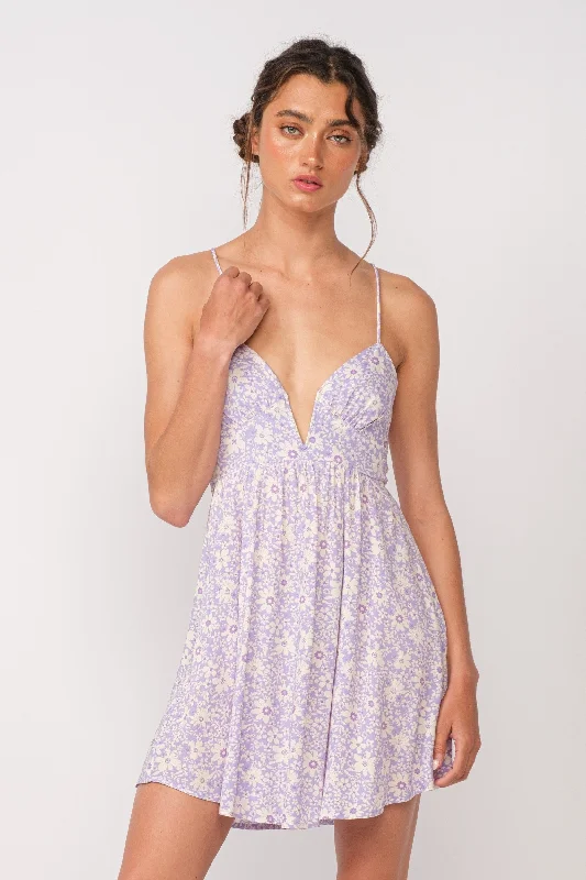 Work - from - Home Casual Dresses for Comfort and Style​ Lucia Purple Floral Corset Cami Dress