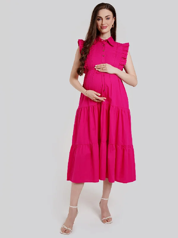 Maternity dress for a baby's first visit to the indoor garden Pink Maternity Dress