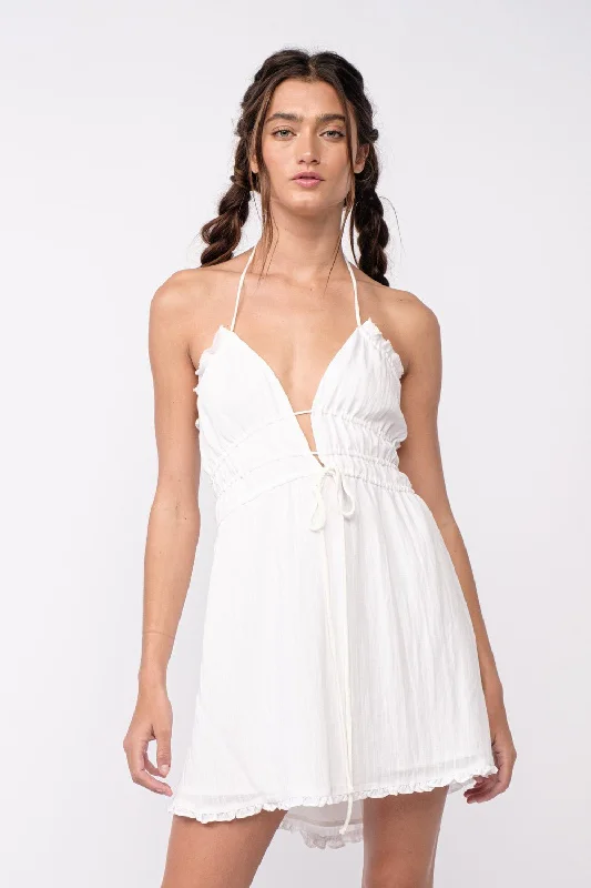 Scarf - Accented Casual Dresses for Added Style​ Kristen White Halter Mini Dress