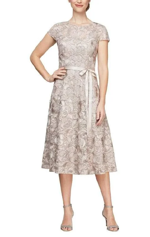 Sheath satin wedding dresses for a sleek appearance​ Alex Evenings AE81122370 Cap Sleeve Cocktail Dress