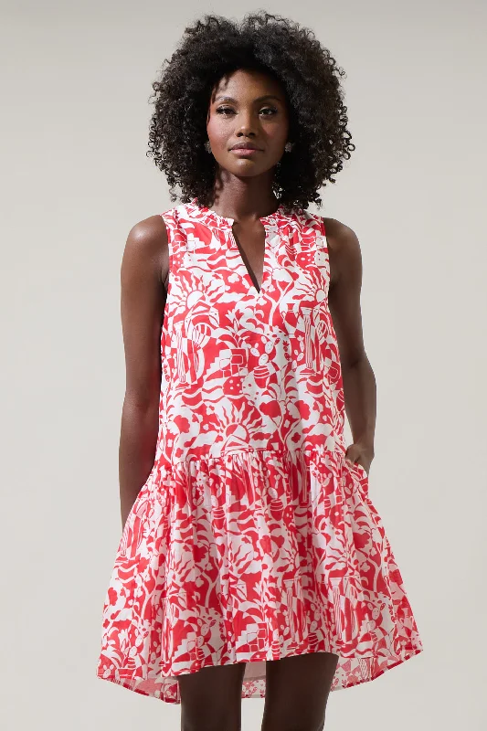 Argyle - Printed Casual Dresses in Pastel Hues​ Aster Loly Trapeze Cotton Voile Mini Dress