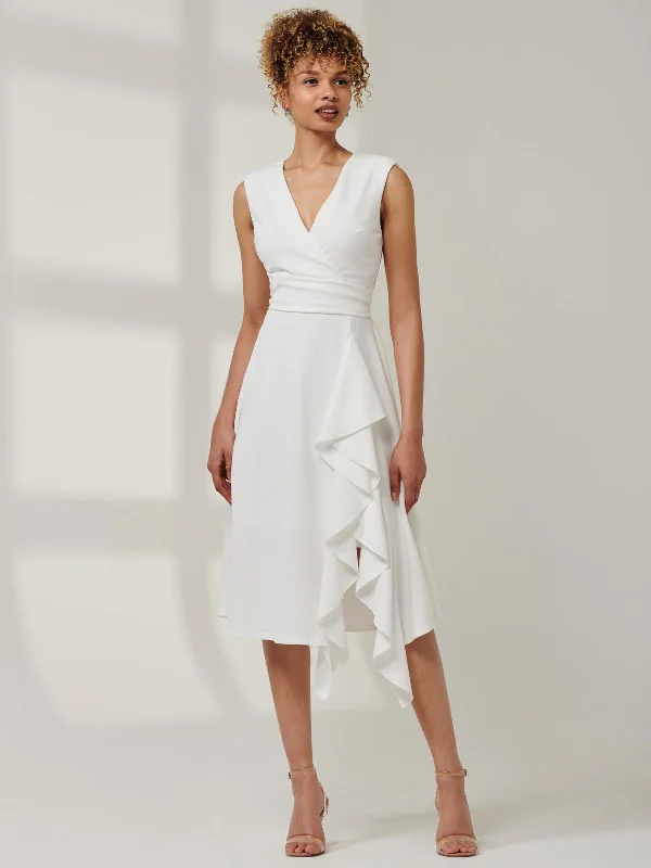 Midi dresses with printed lining for a hidden and stylish detail Qiana Ruffle Detail Midi Dress, White Midi dresses with printed lining for a hidden and stylish detail Qiana Ruffle Detail Midi Dress, White