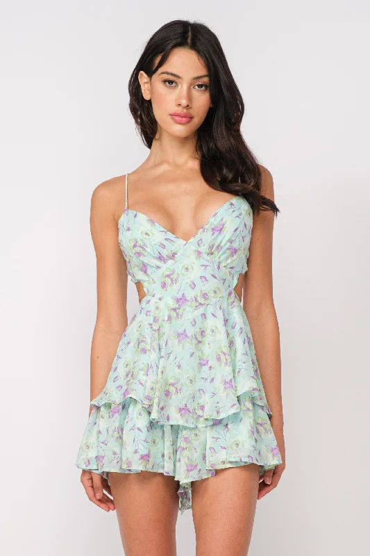 Knit Casual Dresses in Chunky Patterns​ Aristea Mint Floral Cutout Romper Dress