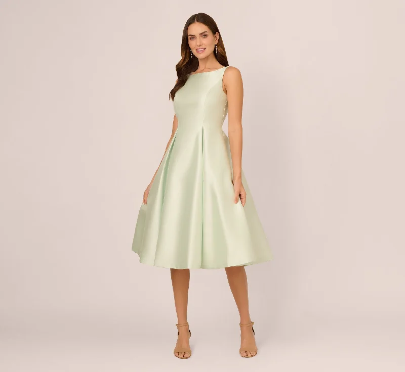 Midi dresses with ruffled hems for a romantic date night Sleeveless Mikado Fit And Flare Midi Dress With V-Back In Aloe Mist Midi dresses with ruffled hems for a romantic date night Sleeveless Mikado Fit And Flare Midi Dress With V-Back In Aloe Mist
