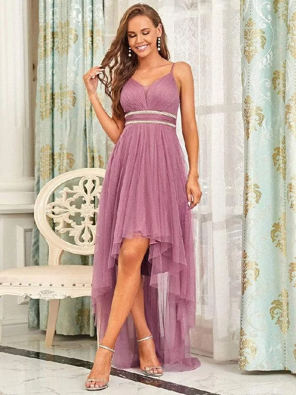 Sheer - panel wedding dresses with a touch of elegance​ Plus Size High Low Long Formal Dress