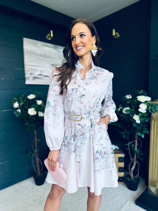 Everyday Dress with Batik Print for an Ethnic Look​ Maggie Belted Shirt Mini Dress Lilac