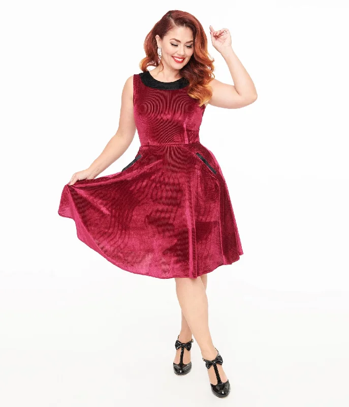  Orchid Bloom 1950s Berry Velvet Kurt Roy Fit & Flare Dress