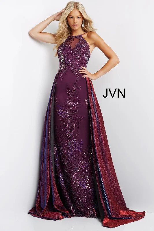 Wedding dresses with a bateau neckline for a classic shape​ Jovani 07379 Embellished Backless Long Prom Dress