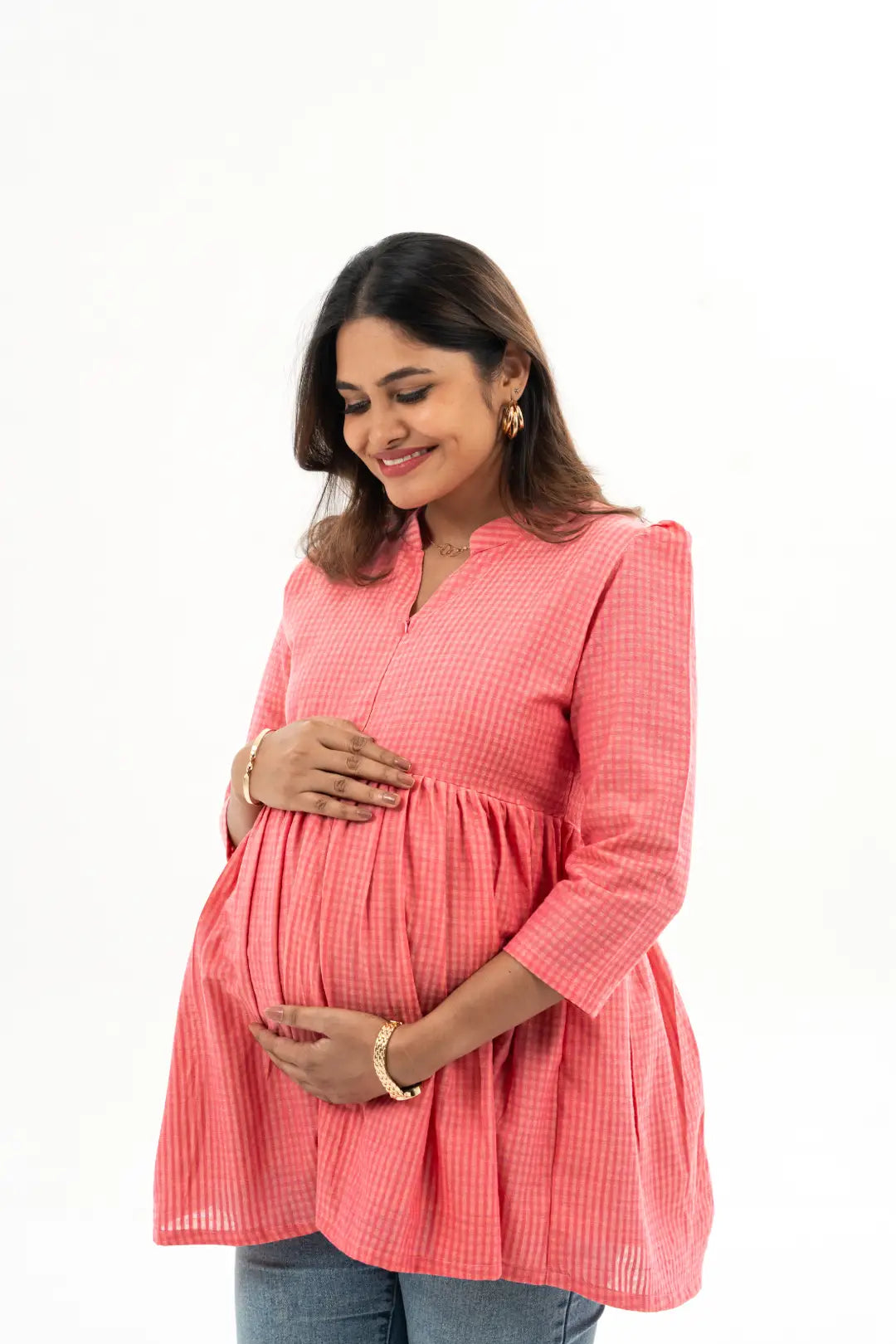 Maternity dress for a friend's wedding as a guest Rosy Plaid Feeding Peplum