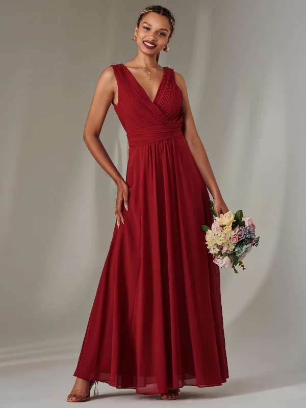 A - line midi dresses with floral prints for spring brunches Cora Sleeveless Chiffon Maxi Dress, Dark Red A - line midi dresses with floral prints for spring brunches Cora Sleeveless Chiffon Maxi Dress, Dark Red