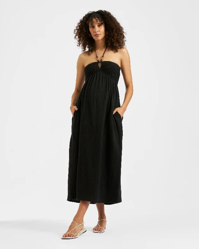 Maternity dress for a baby's first visit to the wildlife sanctuary Evie Crochet Dress  Black