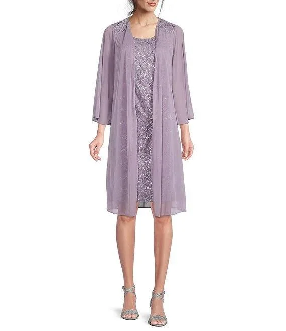 Maternity dress for a baby's first visit to the distillery Marina Short 3/4 Sleeve Glitter Lace Jacket Dress