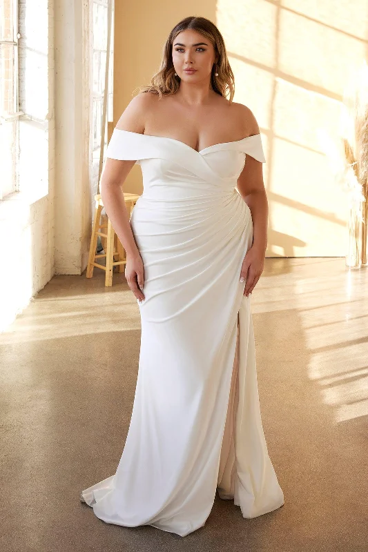 Wedding dresses with a mermaid - style skirt and a ball gown overlay​ Cinderella Divine CD930C Off Shoulder Plus Size Wedding Dress