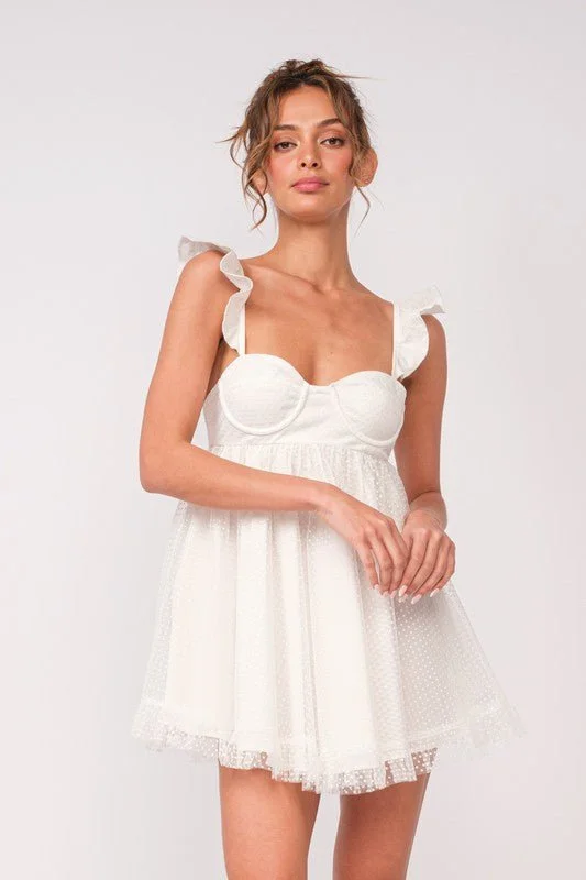 Satin Casual Dresses with a Shiny Finish​ Olympia White Organza Babydoll Mini Dress