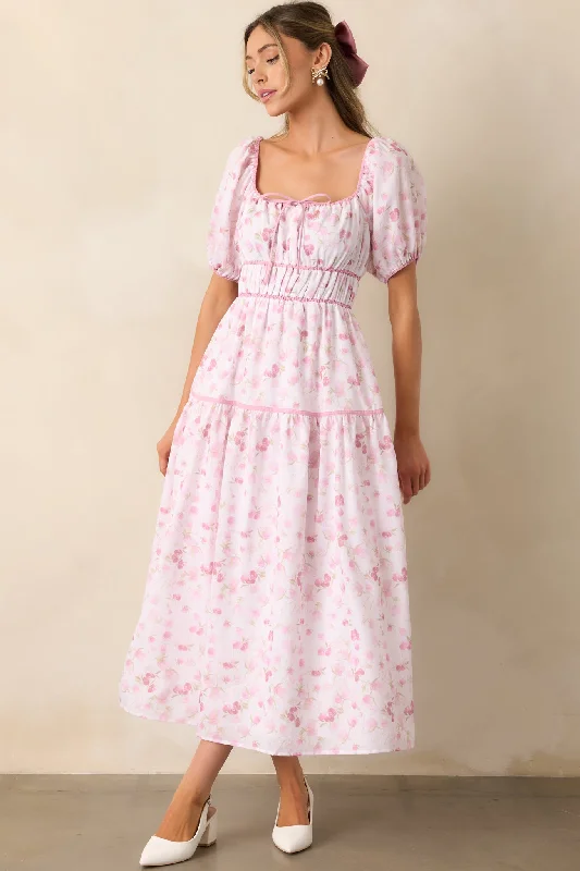 Sequined Casual Dresses for Special Occasions​ Every Sunday Pink Floral Puff Sleeve Maxi Dress