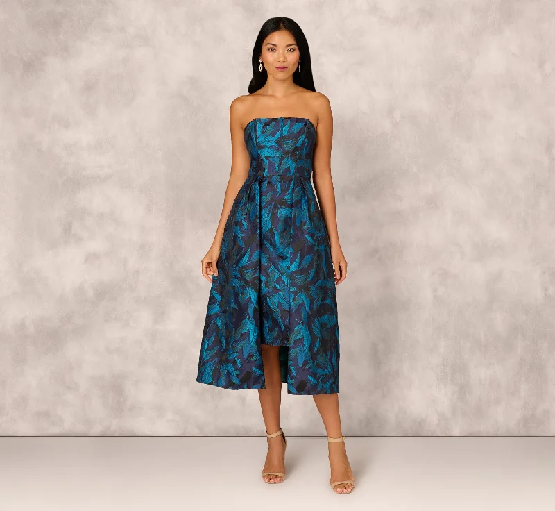Midi dresses with cotton - blend materials for everyday comfort Floral Jacquard Midi Dress In Blue Black Multi Midi dresses with cotton - blend materials for everyday comfort Floral Jacquard Midi Dress In Blue Black Multi
