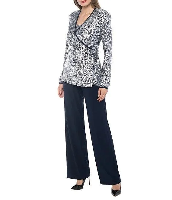 Maternity dress for a baby's first visit to the museum Marina Long Sleeve Formal Metallic Pant Suit