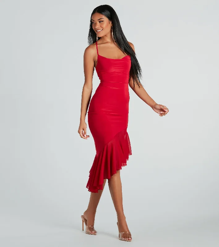 Midi dresses with halter necks for a stylish and comfortable option Timeless Allure Cowl Neck Mesh Ruffle Midi Dress Midi dresses with halter necks for a stylish and comfortable option Timeless Allure Cowl Neck Mesh Ruffle Midi Dress