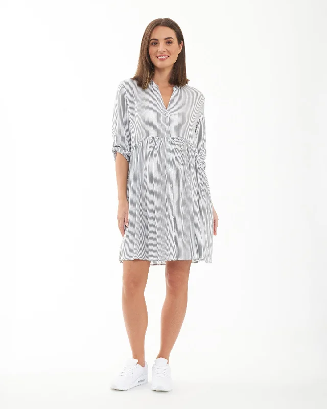 Maternity dress for a Christmas party Sam Stripe Dress  Slate / White