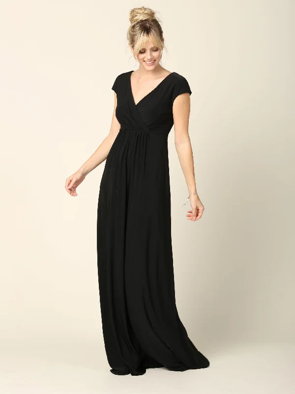 Sheer - panel wedding dresses with a touch of elegance​ Mother of the Bride V Neck Long Formal  Dress