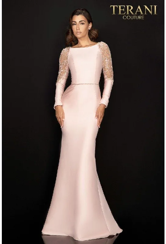 Sleeveless wedding dresses with a beaded belt​ Terani Couture 2011M2457 Long Formal Dress
