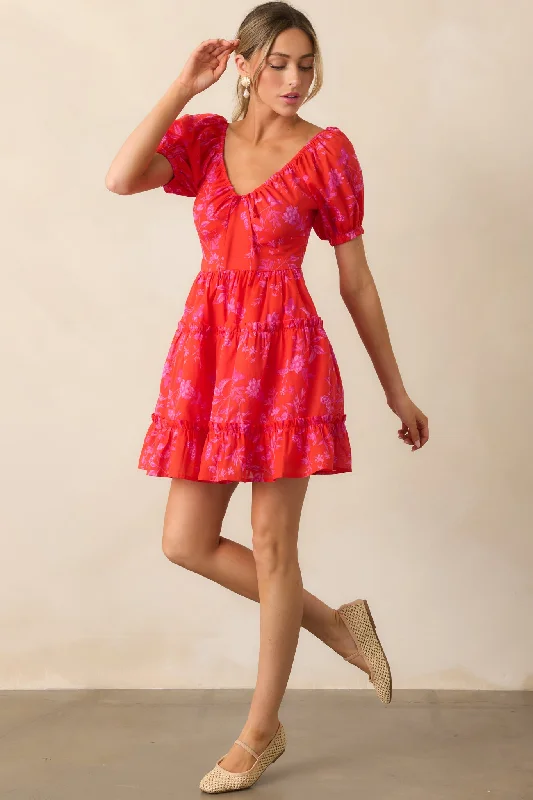 Sequined Casual Dresses for Special Occasions​ As It Should Be Red Floral Cotton Mini Dress