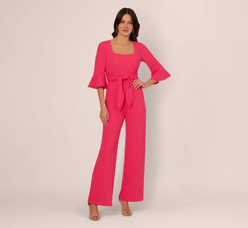 Everyday Denim Dress with Distressed Details​ Knit Crepe Wide Leg Jumpsuit With Bell Sleeves In Camellia