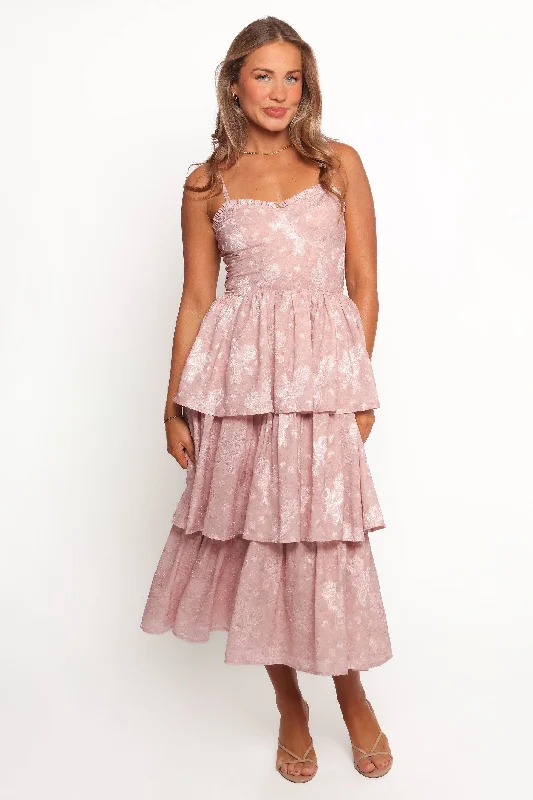 Sleeveless midi dresses with lace details for summer weddings Imogene Midi Dress - Mauve Sleeveless midi dresses with lace details for summer weddings Imogene Midi Dress - Mauve