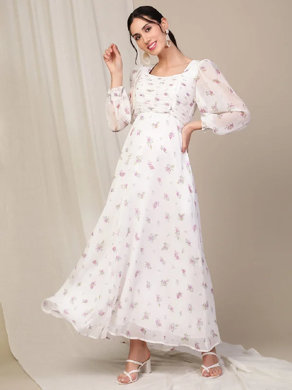 Maternity dress for a winter wonderland event White Maternity Maxi Dress