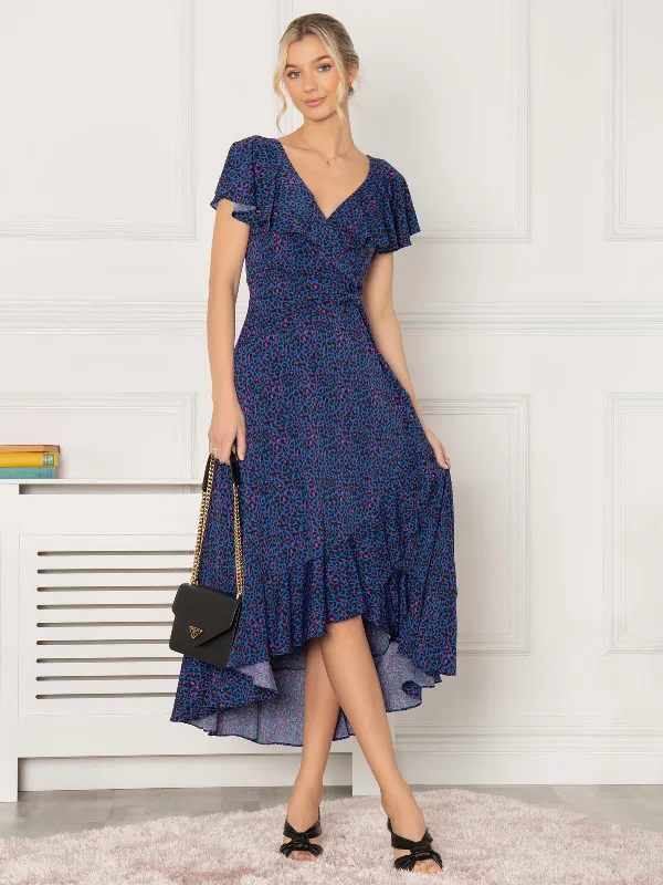 Midi dresses with metallic threads for a glamorous evening event Luciana Frilly Dip Leopard Maxi Dress, Blue Animal Midi dresses with metallic threads for a glamorous evening event Luciana Frilly Dip Leopard Maxi Dress, Blue Animal