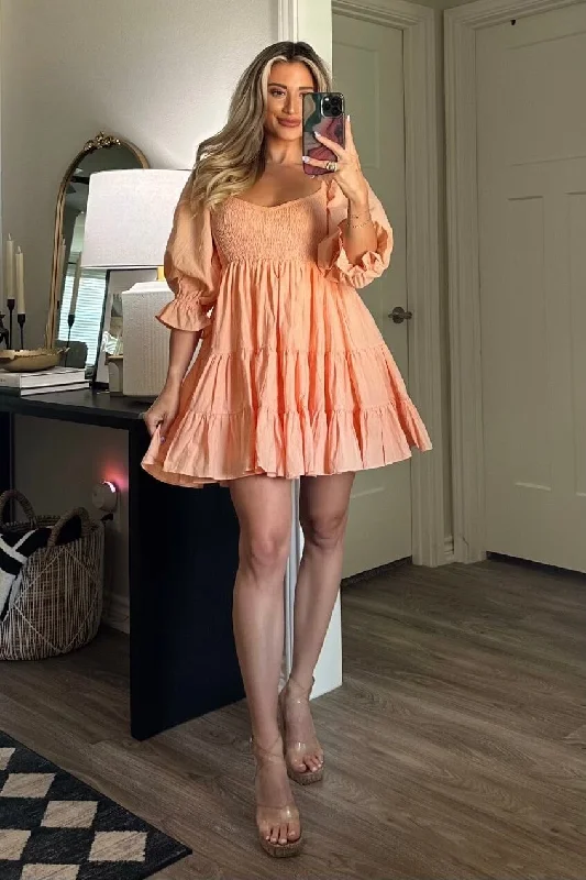 Brunch - Suitable Casual Dresses for a Relaxed Gathering​ Foley Ruffle Babydoll Dress: Peach
