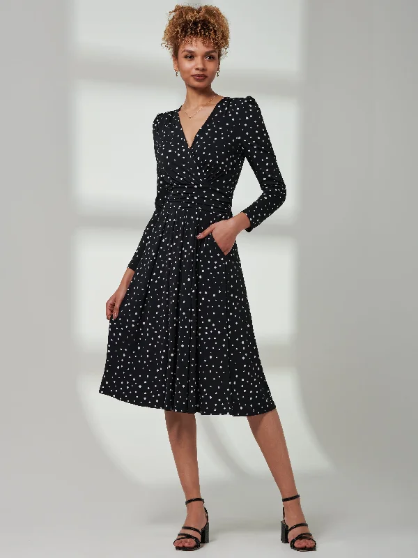 Midi dresses with ruched bodices for a feminine and fitted feel Rafella Long Sleeve Midi Dress, Black Spot Midi dresses with ruched bodices for a feminine and fitted feel Rafella Long Sleeve Midi Dress, Black Spot