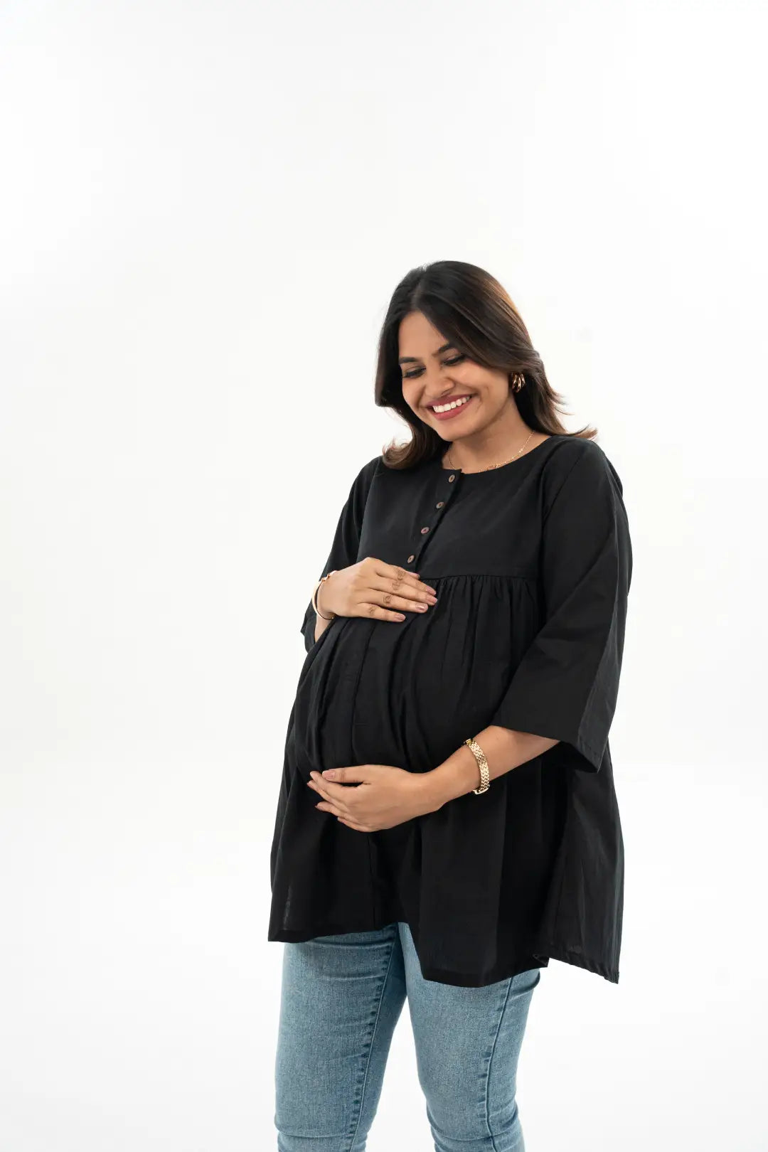 Maternity dress for a baby's first visit to the butterfly garden Ebony Yoke Feeding Peplum