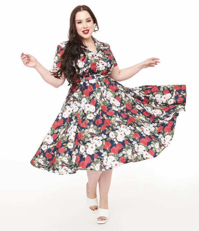  Royal Monk Plus Size 1950s Dark Rose Swing Dress
