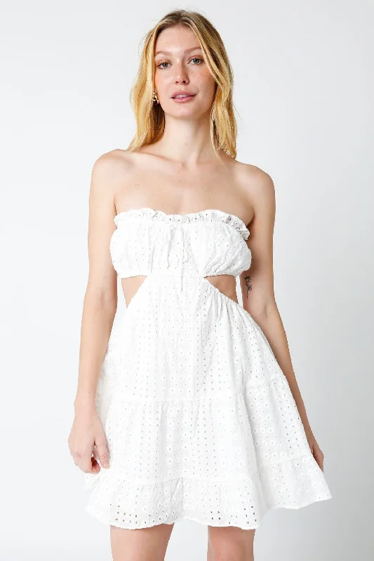 Leather - Look Casual Dresses for a Tough Style​ Lasting Impression White Eyelet Strapless Mini Dress