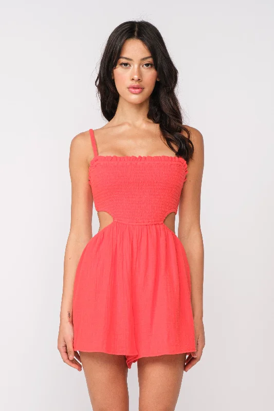Neon - Colored Casual Dresses for a Trendy Look​ Molly Red Cutout Romper Dress