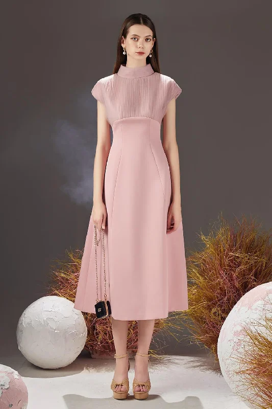 Midi dresses with sheer panels for a touch of allure Butler A-line Pleated Chest Taffeta Silk Midi Dress Midi dresses with sheer panels for a touch of allure Butler A-line Pleated Chest Taffeta Silk Midi Dress