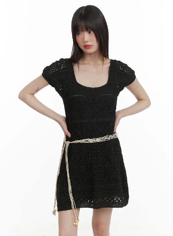 Mini dresses with ruched bodices for a feminine touch Solid Crochet Mini Dress CA411