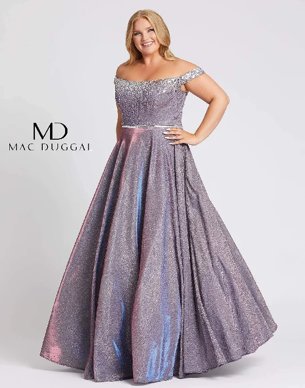 Tulle - over - satin wedding dresses for a soft look​ Mac Duggal 48989 Fabulouss Long Plus Size Prom Ball Gown