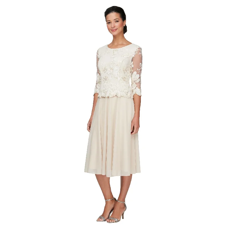 A - line wedding dresses with a beaded neckline​ Alex Evenings AE81122420 Tea Length Formal Dress