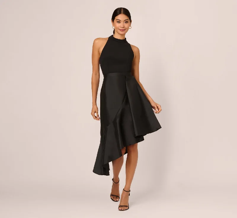 Wrap - style midi dresses in silk for a sophisticated office look Crepe Combo Taffeta Dress In Black Wrap - style midi dresses in silk for a sophisticated office look Crepe Combo Taffeta Dress In Black