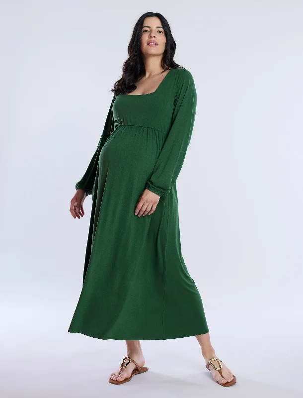 Maternity dress for work in a professional style Long Sleeve Empire Waist Maxi Dress