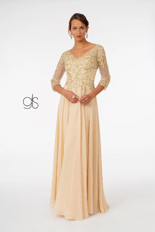 V - neck organza wedding dresses for a romantic touch​ Embroidered Bodice Evening Long Formal Dress Sale