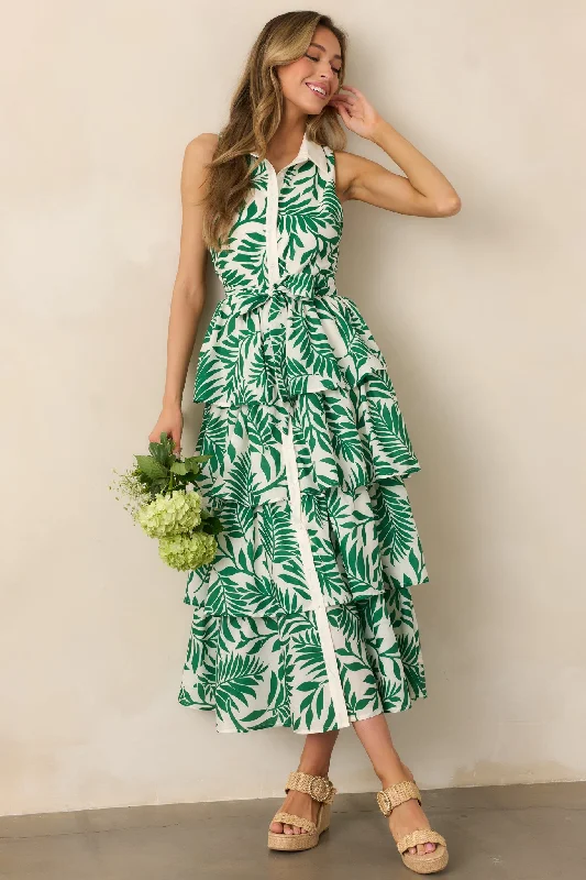 Tie - Waist Casual Dresses for Adjustable Fit​ Garden Social Green Floral Maxi Shirt Dress