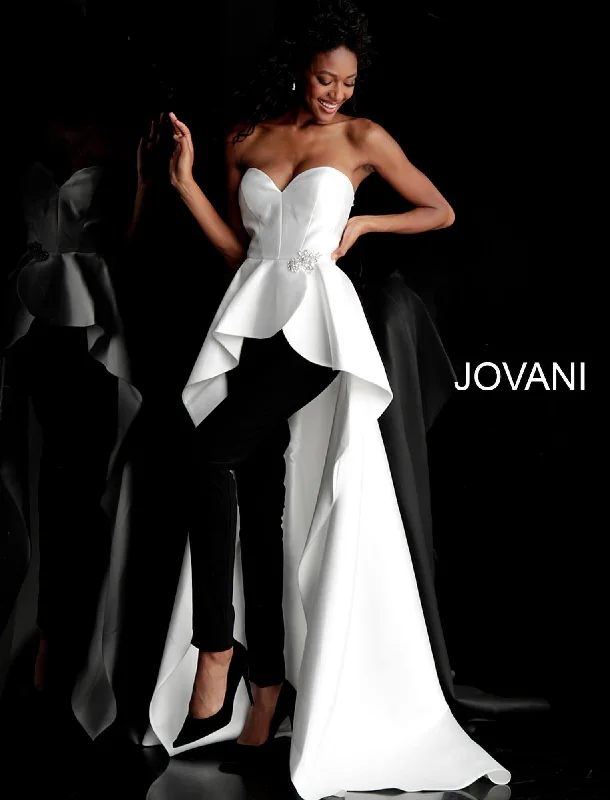 Mermaid silhouette wedding dresses with lace appliques​ Jovani 66852 Two Piece with Overskirt Prom Pantsuit