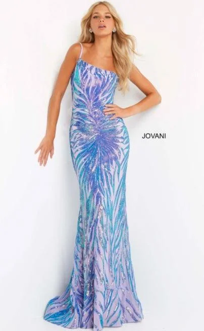 Mermaid silhouette wedding dresses with lace appliques​ Jovani 05664 Prom One Shoulder Long Formal Gown Sale