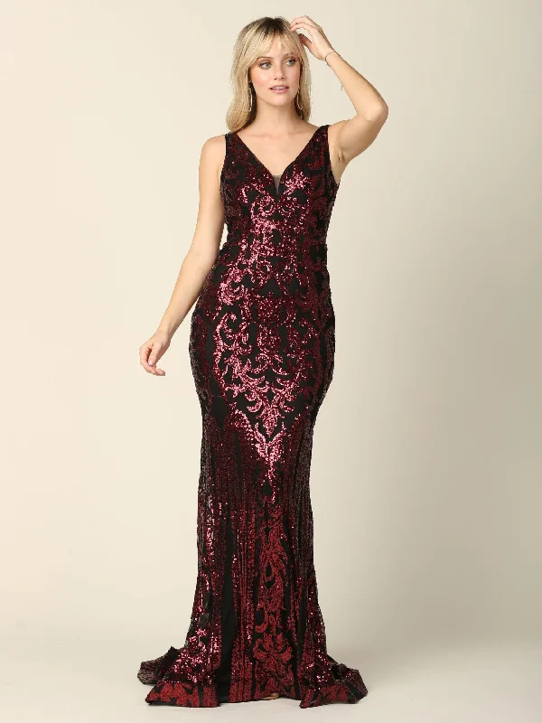 Modern minimalist wedding dresses with clean lines​ Long Formal Fitted Sleeveless Sequins Prom Dress