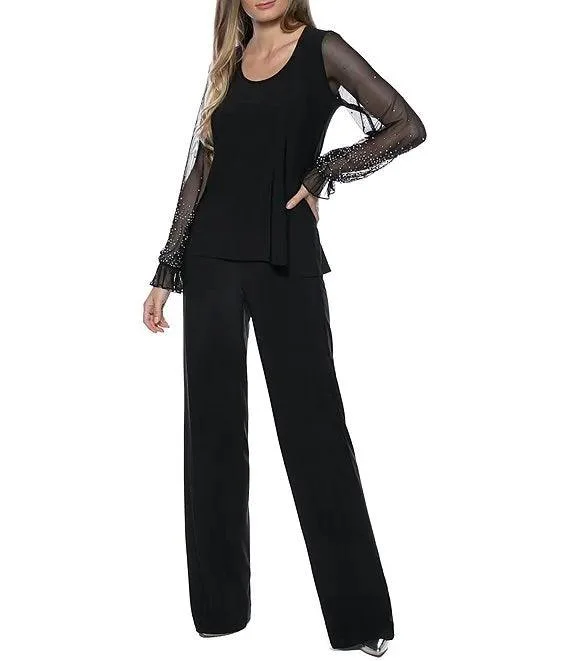 Maternity dress for a baby's first visit to the park playground Marina Formal Beaded Long Sleeve Two Piece Pant Set
